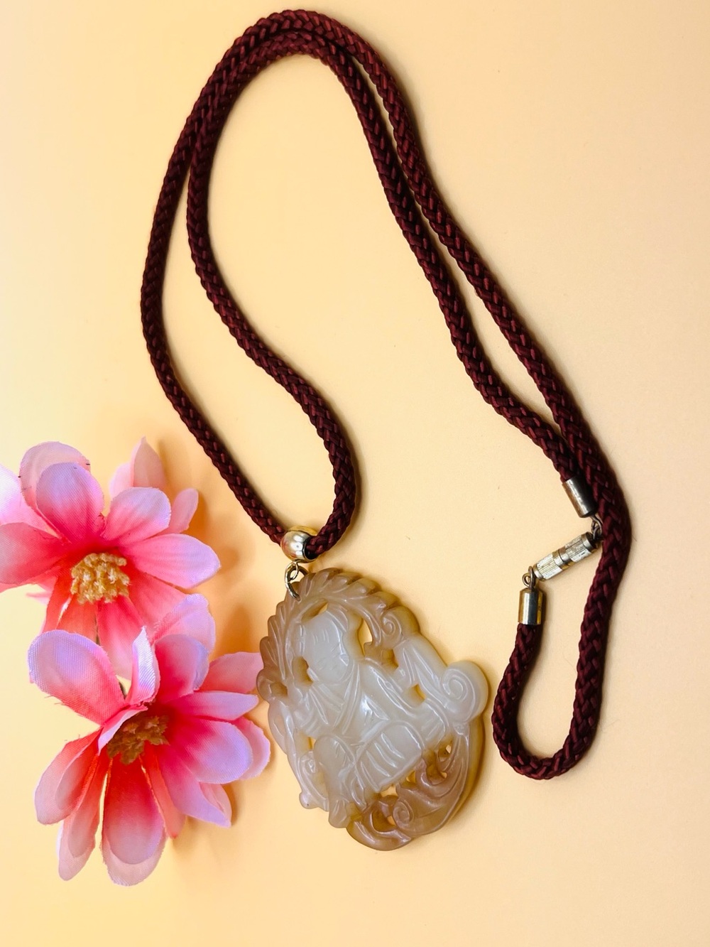 Vintage CHINESE Translucent Carved Boy Design Pendant Double Sided